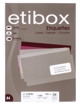 Etiquetas Adh.Impr. Etibox A4 Blanca Caj