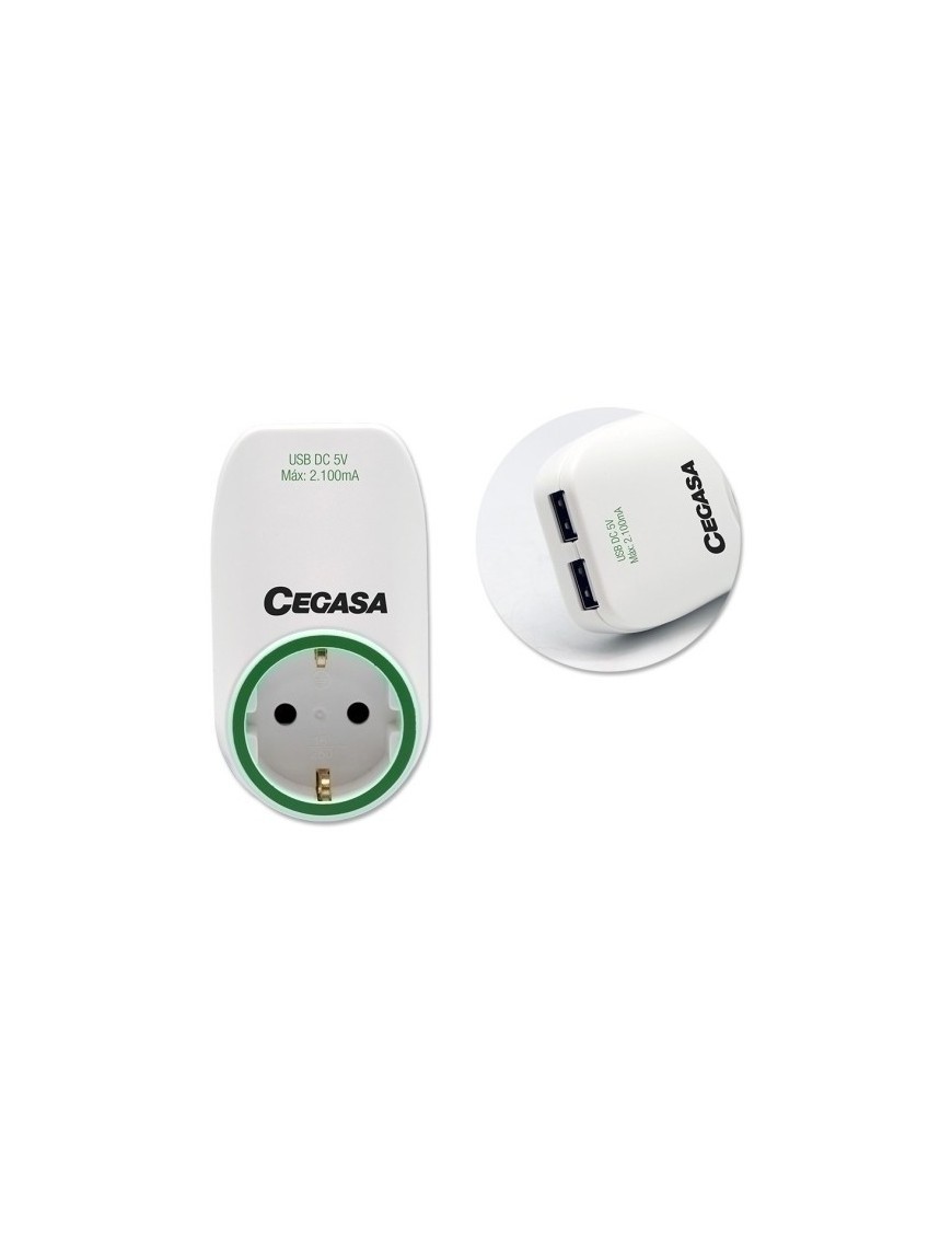 Enchufe Adaptador Ceg. Schuko + 2 Usb