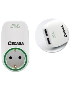 Enchufe Adaptador Ceg. Schuko + 2 Usb