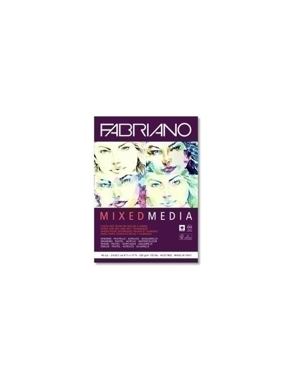 Bloc De Dibujo Fabriano Mixed Media Tec. Mixtas (Secas Y Humedas) Encolado 250G A4 40H