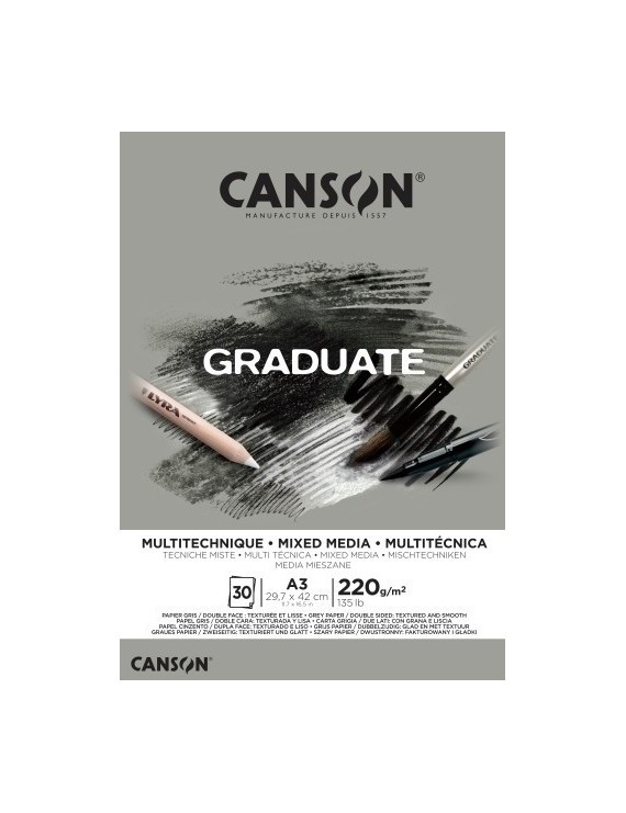Bloc De Dibujo Guarro-Canson Graduate Mix Media 220G A3 30H Gris