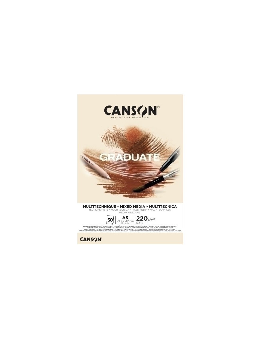 Bloc De Dibujo Guarro-Canson Graduate Mix Media 220G A3 30H Natural