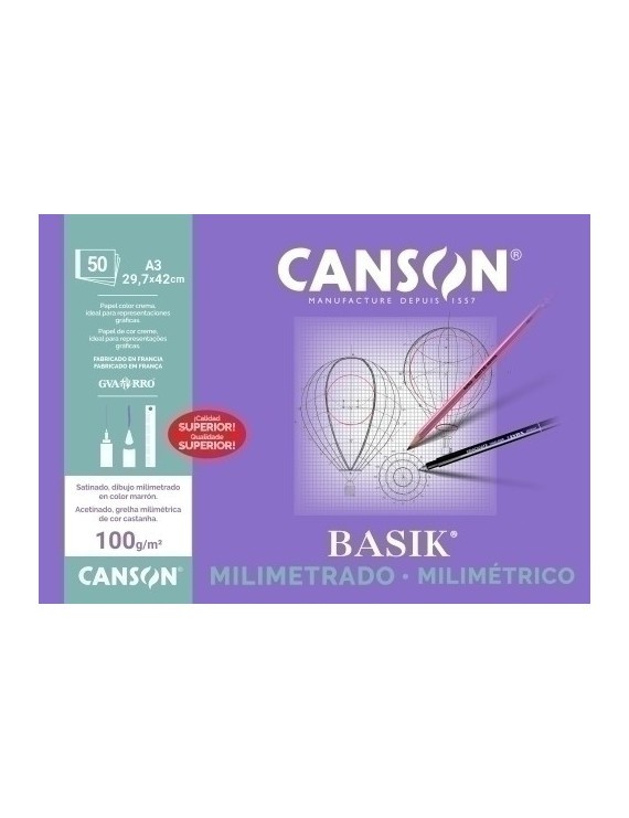 Bloc De Dibujo Guarro-Canson Milimetrado (Encolado) 100G A3 50H