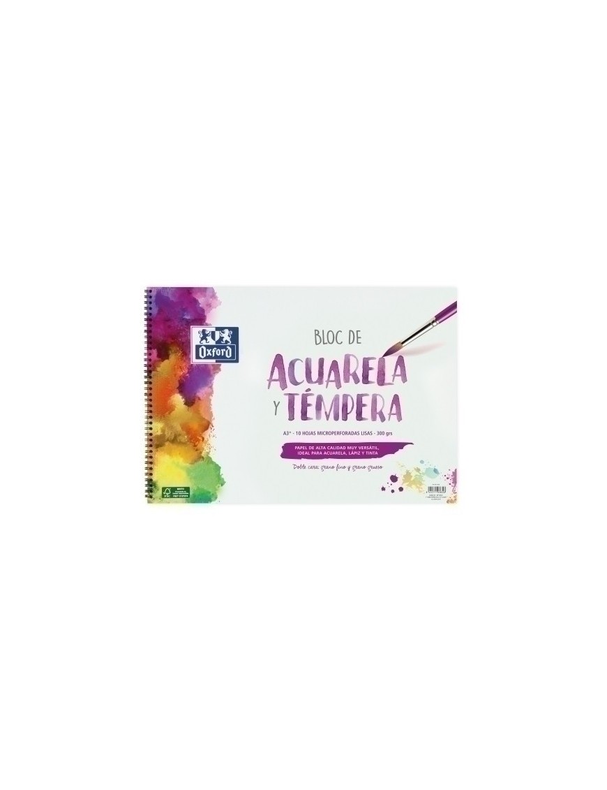 Bloc De Dibujo Oxford Acuarela Doble Cara Grano Fino Y Grueso A3+ 300G 10H Liso