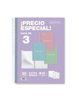 Bloc Miquelrius Emotions Notebook 1 Micro.Tapa Dura A4 80H 90G Cuadric.5X5 Pack De 3 (Col. Pastel)