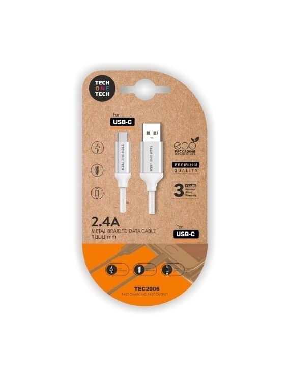 Cable Techone Usb-Usb-C Blanco 1 M.