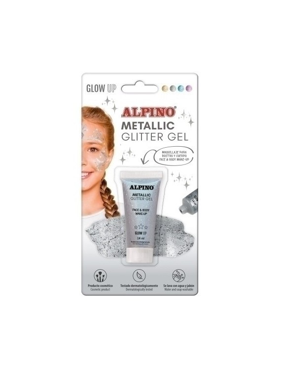 Maquillaje Alpino Glitter Gel Metalico Plata Blister De 1