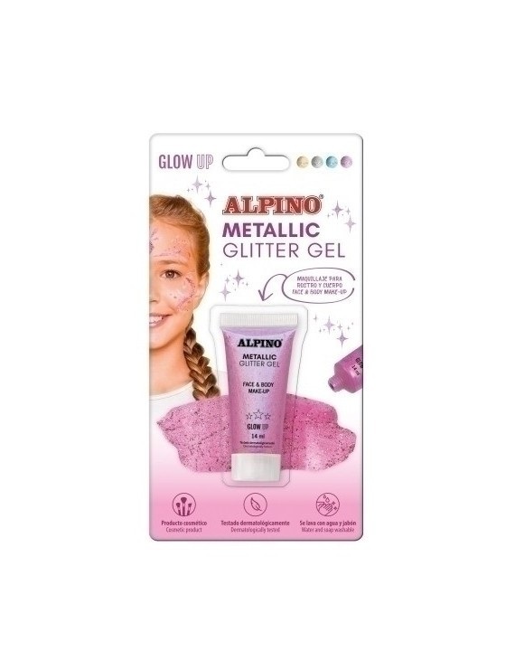 Maquillaje Alpino Glitter Gel Metalico Rosa Blister De 1