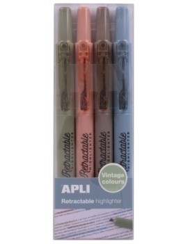 Marcador Fluor Apli Retractable Vintage Surtido Blister De 4