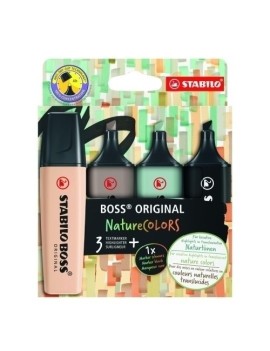 Marcador Fluor Stabilo Boss 70 Nature Colors Estuche De 4 (Beige, Gris Calido, Verde Tierra Y Negro)