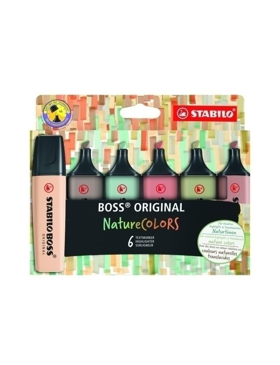 Marcador Fluor Stabilo Boss 70 Nature Colors Estuche De 6 (Verde Barro, Verde Tierra, Ocre Oscuro, Siena, Beige Y Gris Calido)