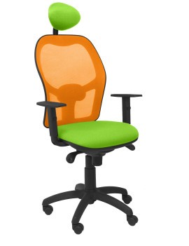 Silla Jorquera malla naranja asiento bali verde pistacho con cabecero fijo