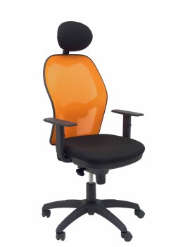 Silla Jorquera malla naranja asiento bali negro con cabecero fijo