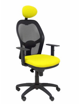 Silla Jorquera malla negra asiento bali amarillo con cabecero fijo