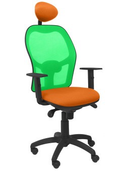Silla Jorquera malla verde asiento bali naranja con cabecero fijo