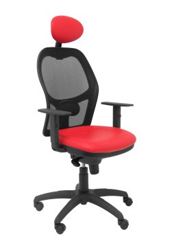 Silla Jorquera malla negra asiento similpiel rojo con cabecero fijo