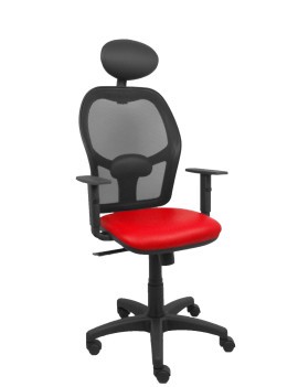 Silla Alocén malla negra asiento similpiel rojo brazos regulables cabecero fijo