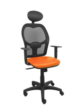 Silla Alocén malla negra asiento similpiel naranja brazos regulables cabecero fijo
