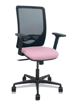 Silla Zulema sincro malla negra asiento bali rosa brazos 2D ruedas 65mm