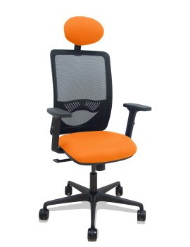 Silla Zulema sincro malla negra asiento bali naranja brazos 2D ruedas 65mm cabecero