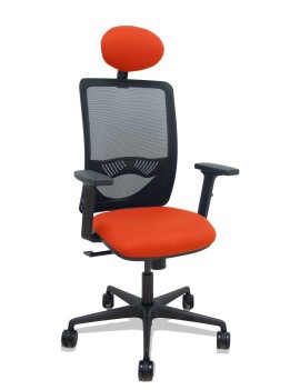 Silla Zulema sincro malla negra asiento bali naranja oscuro brazos 2D ruedas 65mm cabecero