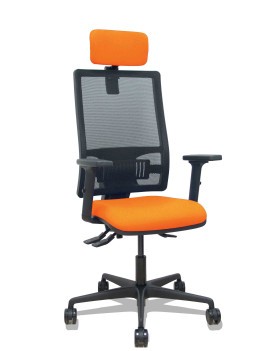 Silla Bormate asincro malla negra asiento bali naranja brazos 2D ruedas 65mm cabecero regulable