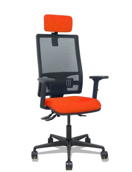 Silla Bormate asincro malla negra asiento bali naranja oscuro brazos 2D ruedas 65mm cabecero regulable