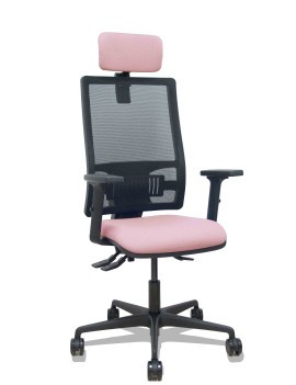 Silla Bormate asincro malla negra asiento bali rosa brazos 2D ruedas 65mm cabecero regulable