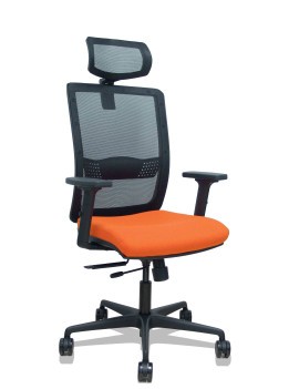Silla Haches traslack malla negra asiento bali naranja brazos 2D ruedas 65mm cabecero regulable