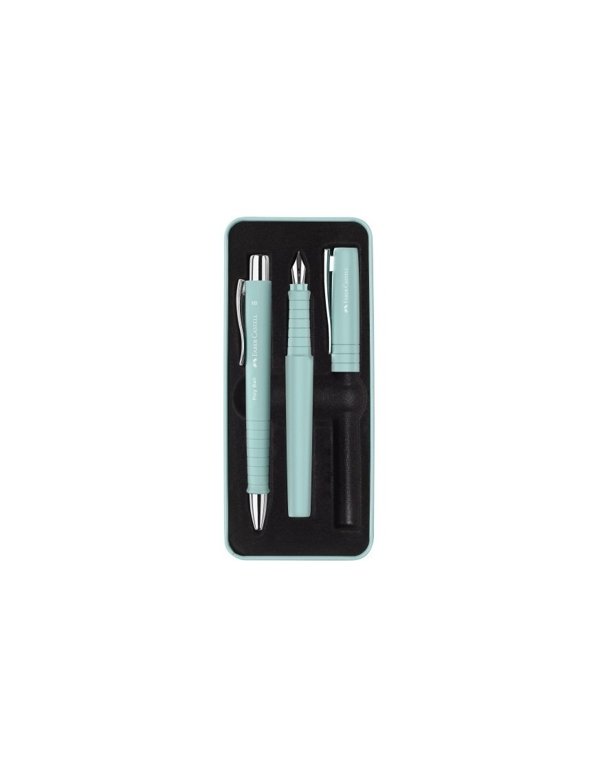 Juego boligrafo+pluma faber poly pen azul