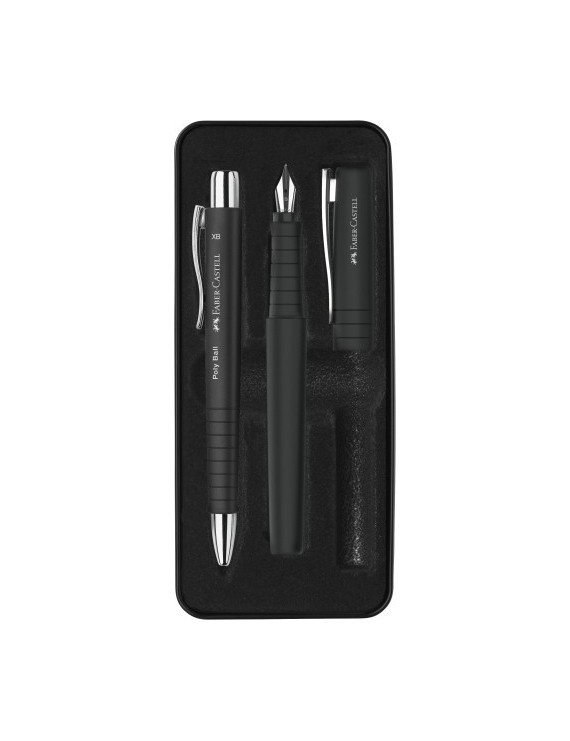 Juego boligrafo+pluma faber poly pen negro