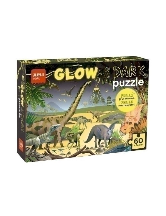 Puzzle apli glow in the dark dinos. 60pz