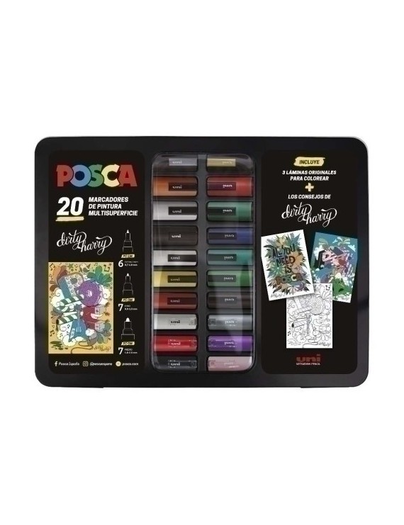 Rotulador uni-posca caja metalica  20 surt.