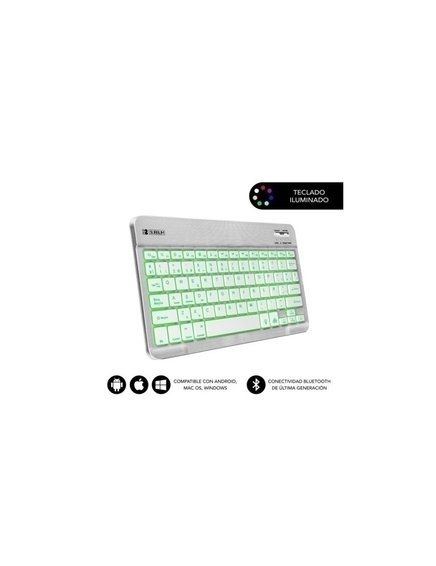 Teclado tablet subblim backlit bt plata