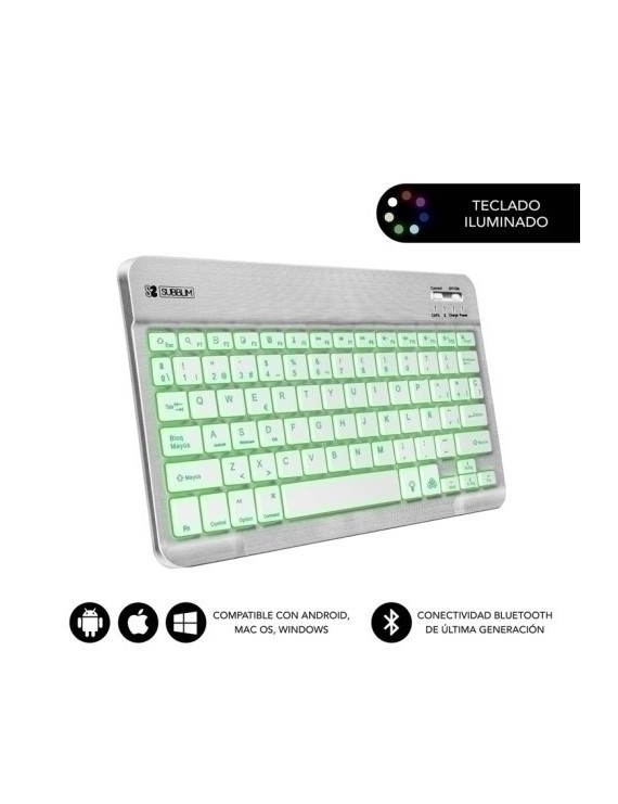 Teclado tablet subblim backlit bt plata